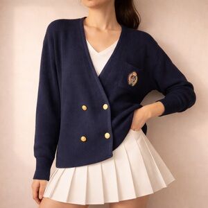 Vintage Saint James Wool Cardigan Sweater Knit Fisherman Navy Blue Sz Small Med